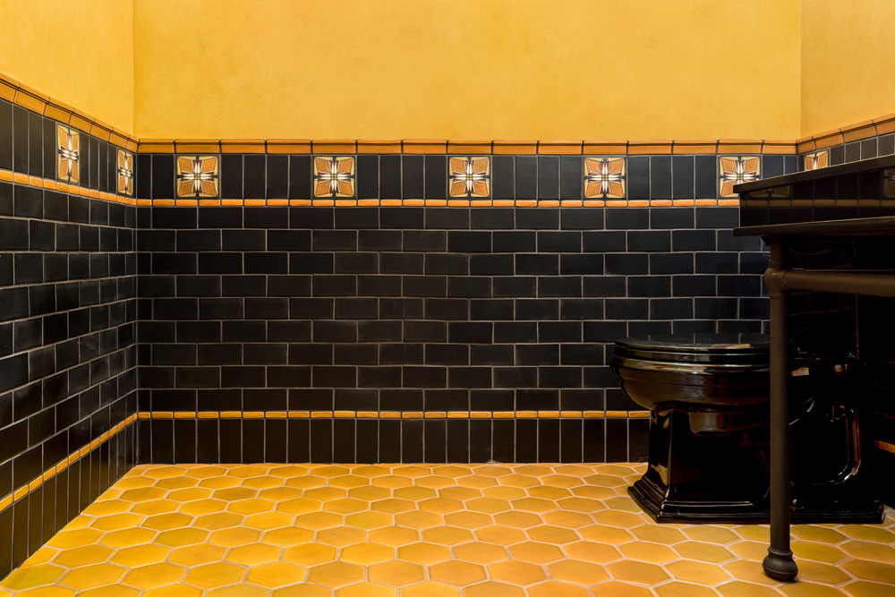 Black and Yellow Modern Craftsman Style Bathroom, La Cañada - Mission ...